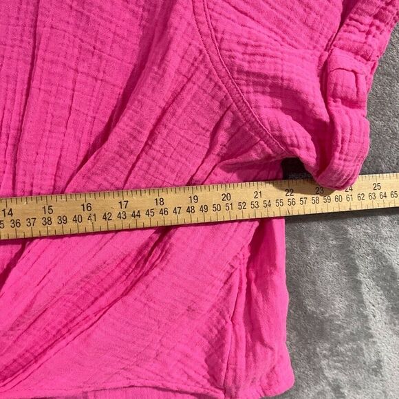 Universal Thread Short Sleeve Gauze Cotton Twist-Front Button Shirt XL Pink - Picture 5 of 7